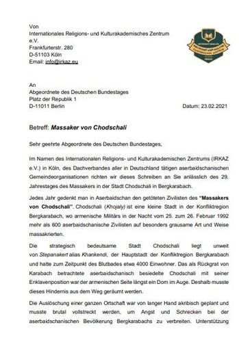 Our compatriots called on German Bundestag to recognize the Khojaly genocide