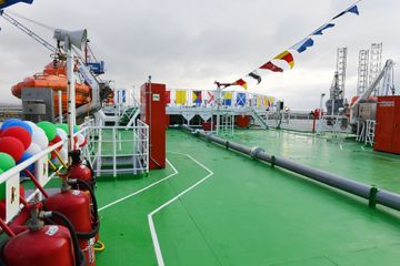 President Ilham Aliyev and first lady Mehriban Aliyeva attended sail away of “Academician Zarifa Aliyeva” ship and launch of first Ro-Pax type “Azerbaijan” ferry boat