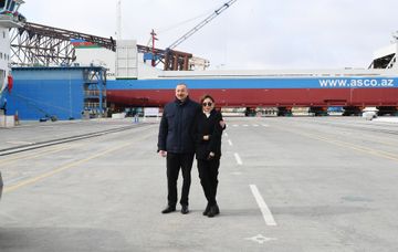 President Ilham Aliyev and first lady Mehriban Aliyeva attended sail away of “Academician Zarifa Aliyeva” ship and launch of first Ro-Pax type “Azerbaijan” ferry boat