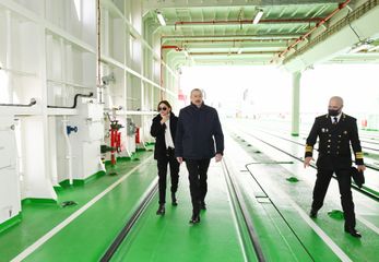 President Ilham Aliyev and first lady Mehriban Aliyeva attended sail away of “Academician Zarifa Aliyeva” ship and launch of first Ro-Pax type “Azerbaijan” ferry boat