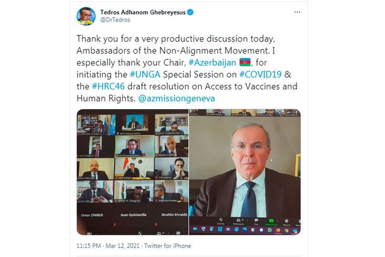WHO Director-General expresses gratitude to Azerbaijan