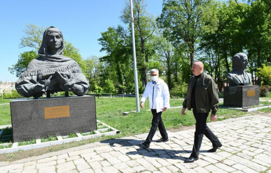 Azerbaijani president, first lady view administrative building for Special representation in Shusha