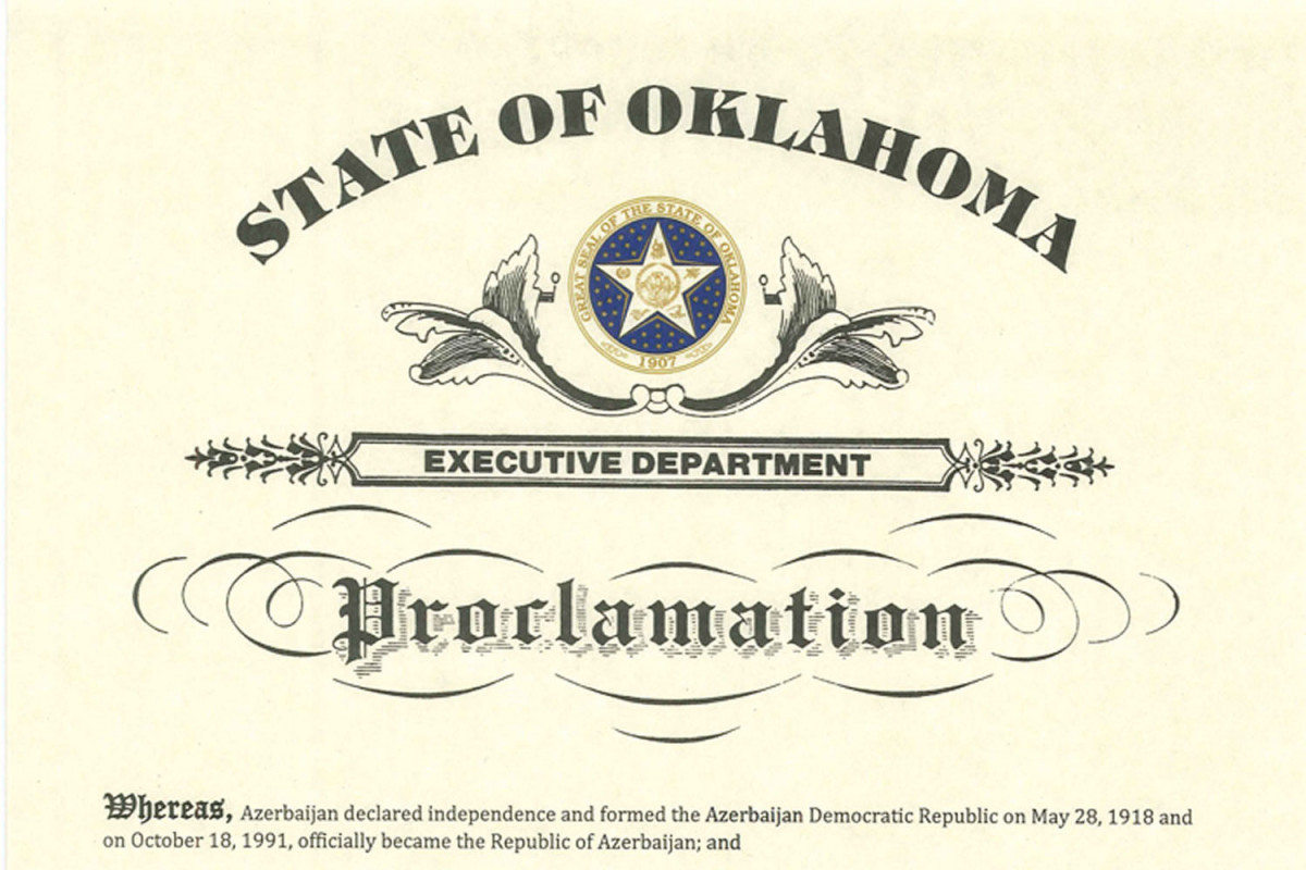 Governor of Oklahoma proclaimed May 28, as Azerbaijan Republic Day in the State of Oklahoma
