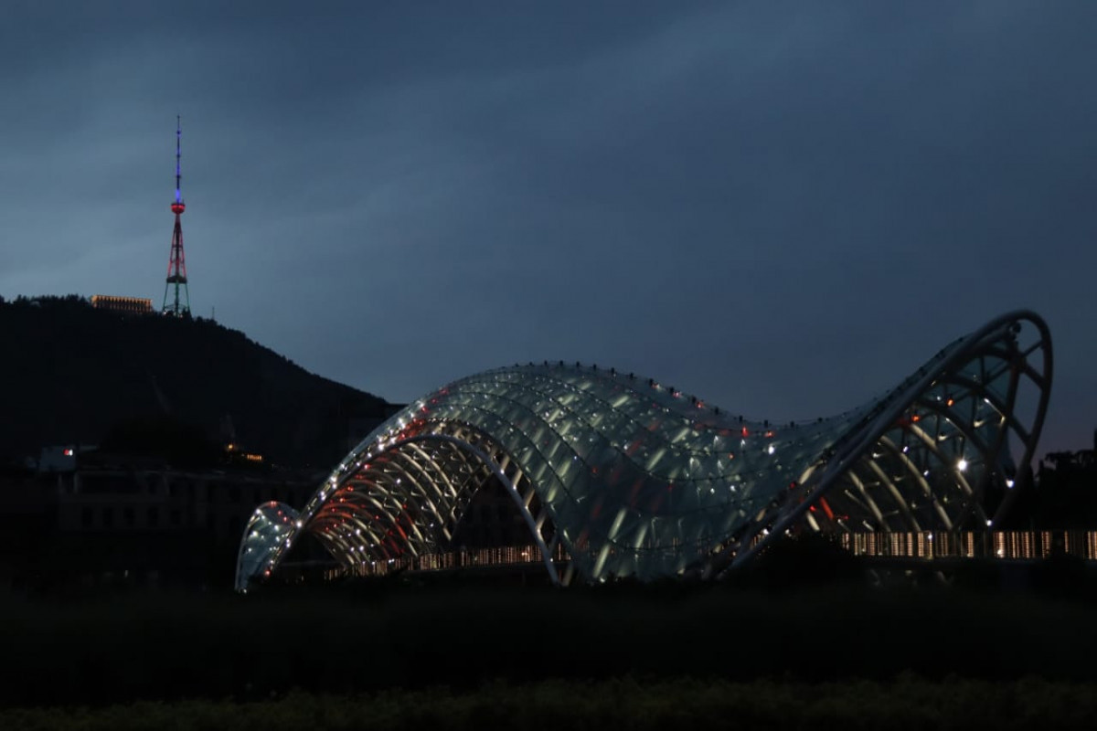Television tower and Sakrebulo building in Tbilisi illuminated with the colors of the Azerbaijani flag-PHOTO 