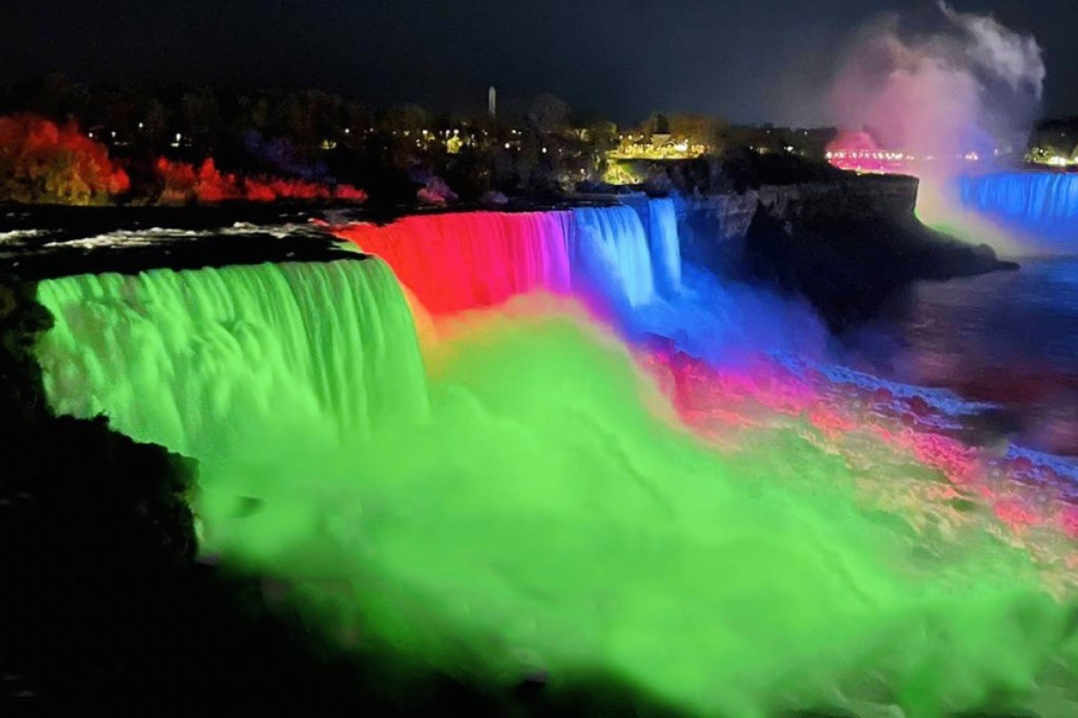Niagara Falls lit up with colors of Azerbaijani Flag on Victory Day