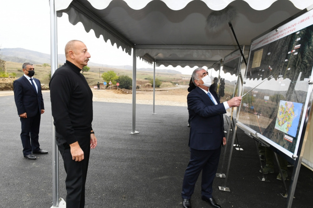 Azerbaijani President views construction of Hadrut-Jabrayil-Shukurbayli, Tugh-Hadrut and Fuzuli-Hadrut roads