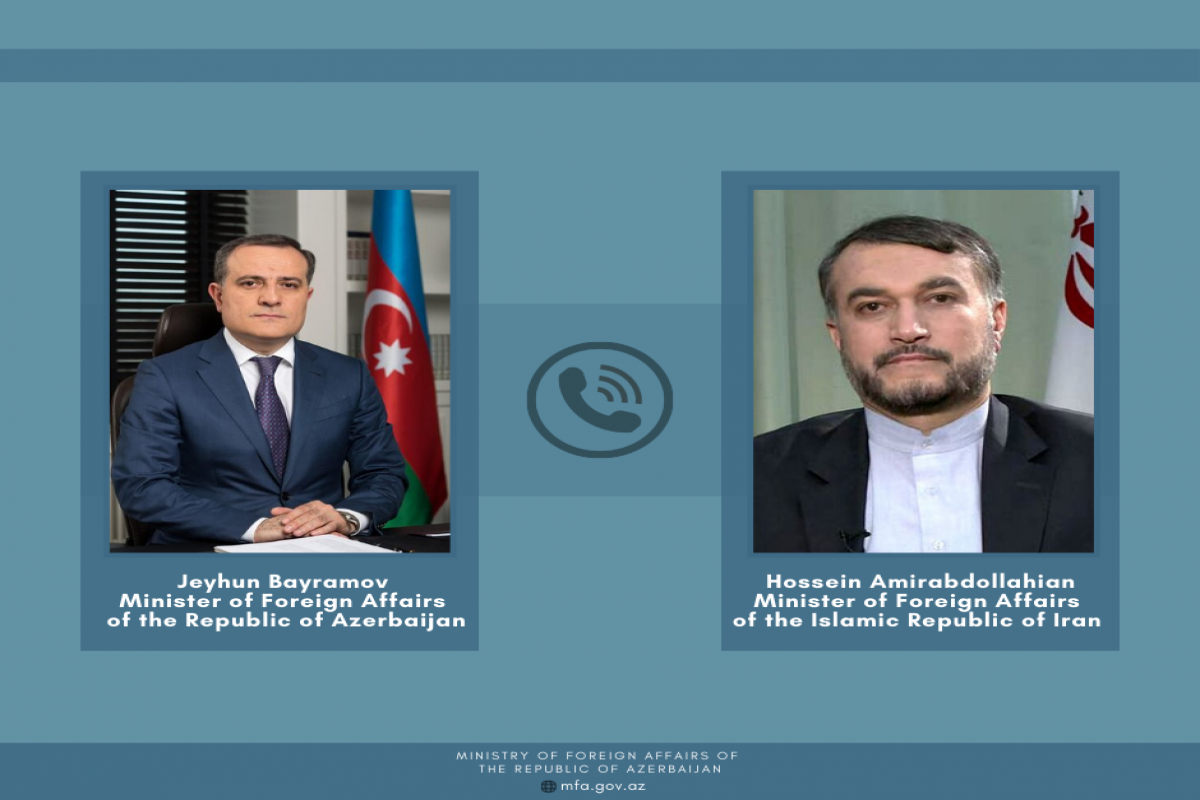 Minister of Foreign Affairs of Azerbaijan Jeyhun Bayramov and Minister of Foreign Affairs of Iran Hossein Amirabdollahian