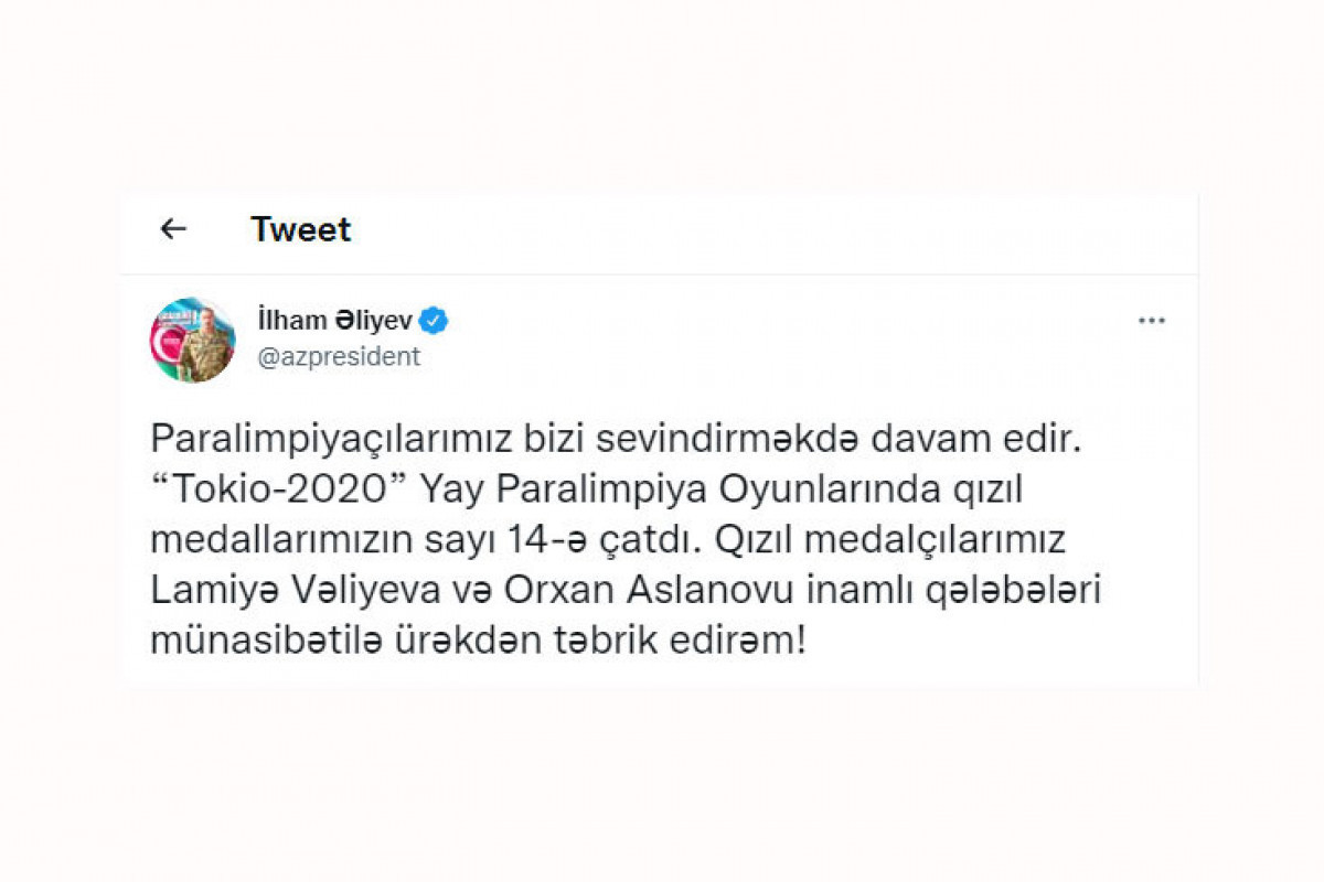 President Ilham Aliyev congratulates Azerbaijani athletes who won next gold medals at Summer Paralympics Games