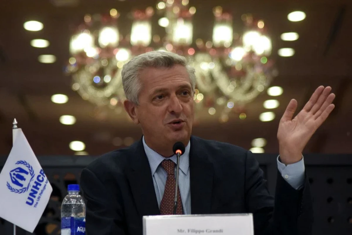 United Nations High Commissioner for Refugees (UNHCR) Filippo Grandi gestures as he speaks during a news conference in Islamabad, Pakistan September 17, 2021.