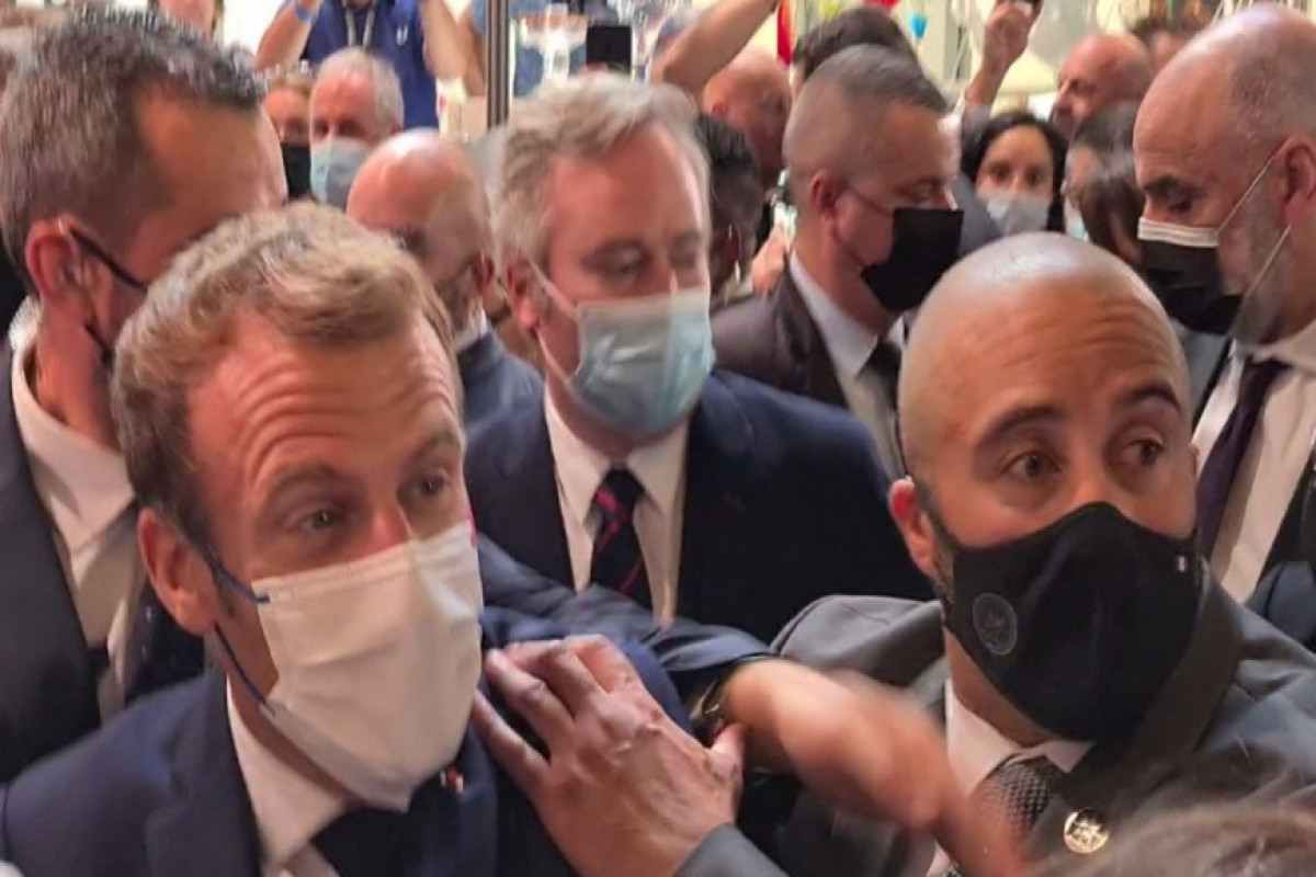 "Egg" get thrown at French President Macron
