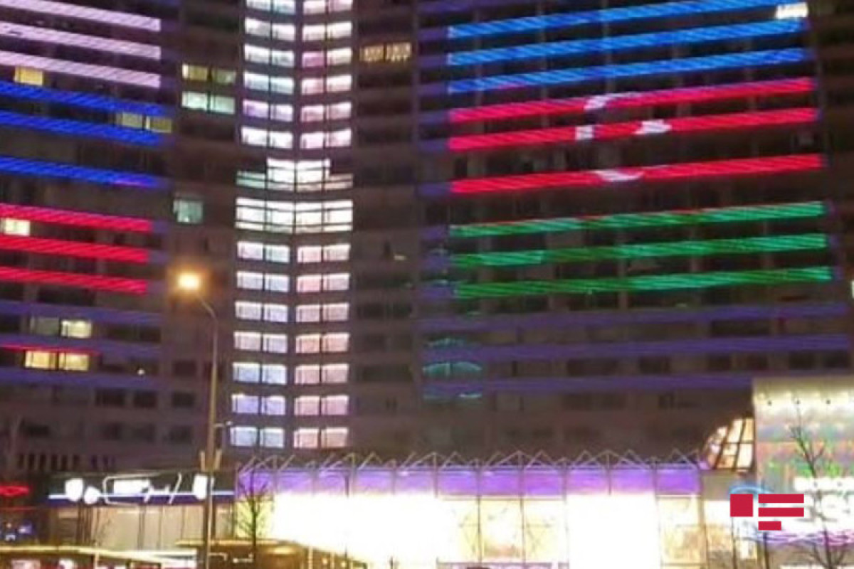 Famous building in Moscow illuminated in the color of the Azerbaijani flag-PHOTO 