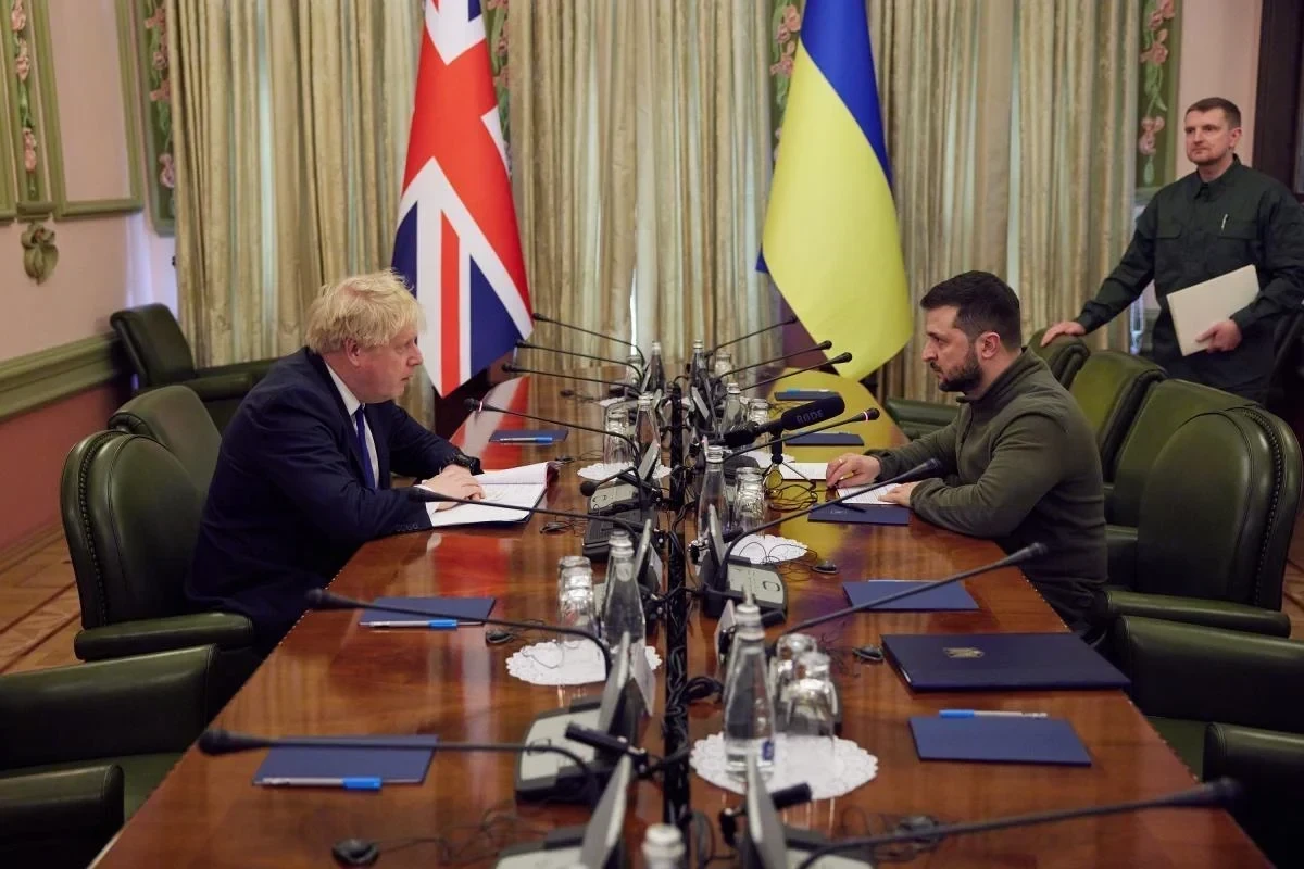 Volodymyr Zelensky, Ukrainian President and  Boris Johnson,  Britain's Prime Minister