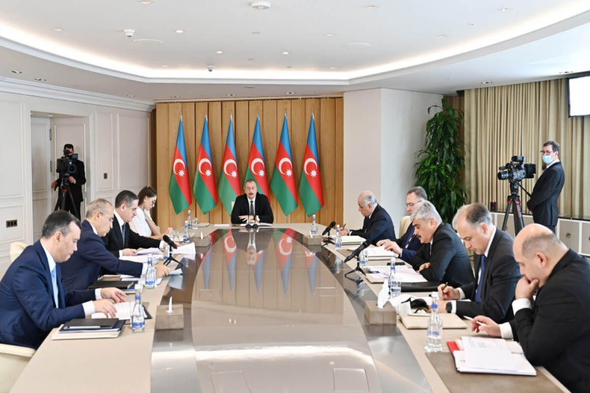 President of Azerbaijan Ilham Aliyev as he made a speech at the meeting on the results of the first quarter of this year