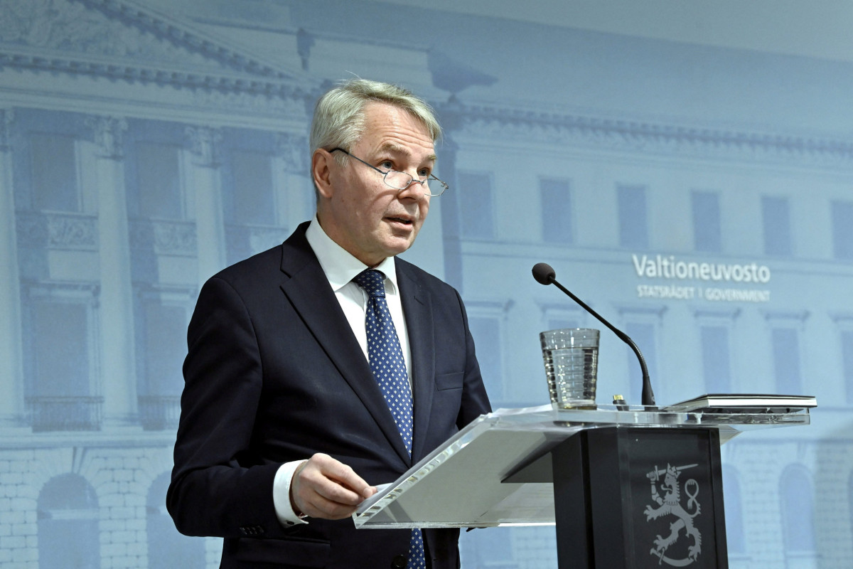 Finland's Foreign Minister Pekka Haavisto present the report on changes in the foreign and security policy of Finland, in Helsinki on Wednesday.