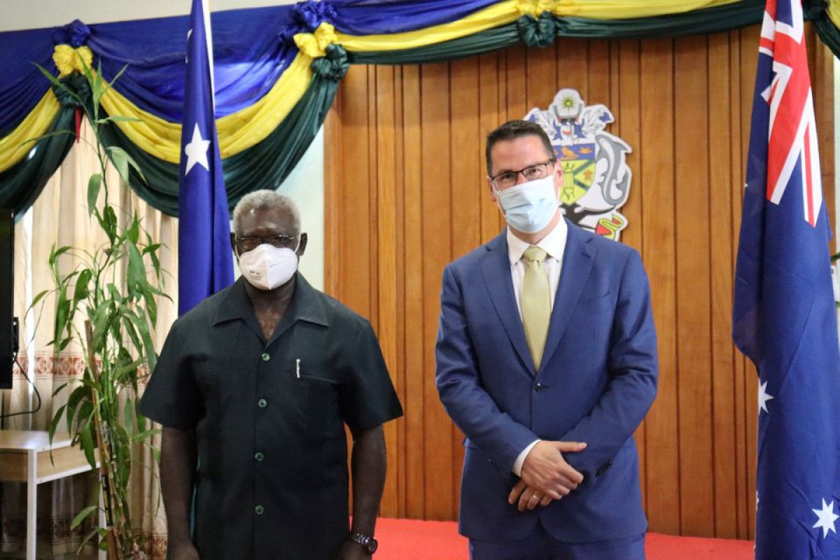 Manasseh Sogavare, Solomon Islands Prime Minister and  Zed Seselja, Australian Minister for International Development and the Pacific