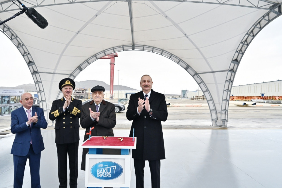Azerbaijani President attends a ceremony to launch the “Academician Khoshbakht Yusifzade” tanker-PHOTO -UPDATED 
