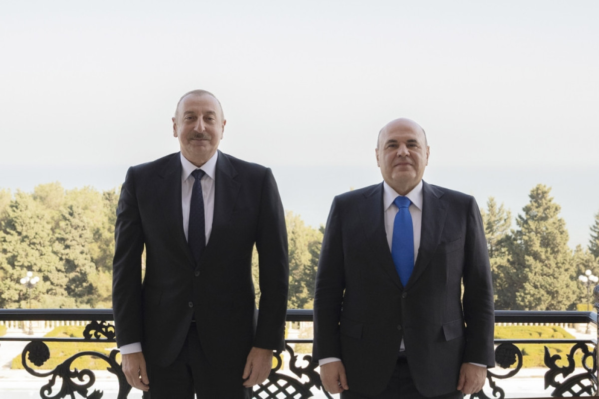 Ilham Aliyev, President of Azerbaijan, Chairman of the Russian Government Mikhail Mishustin 