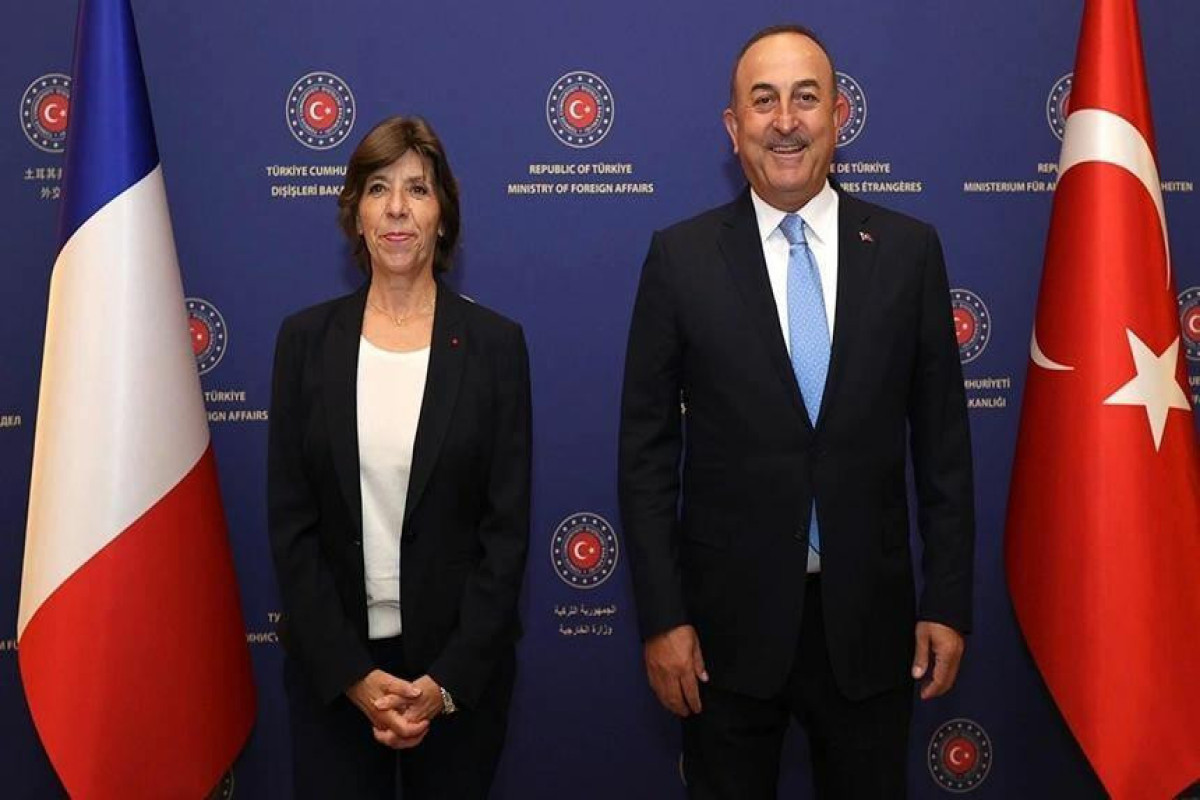 French Minister of European and Foreign Affairs Catherine Colonna, Turkish Foreign Minister Mevlut Cavusoglu