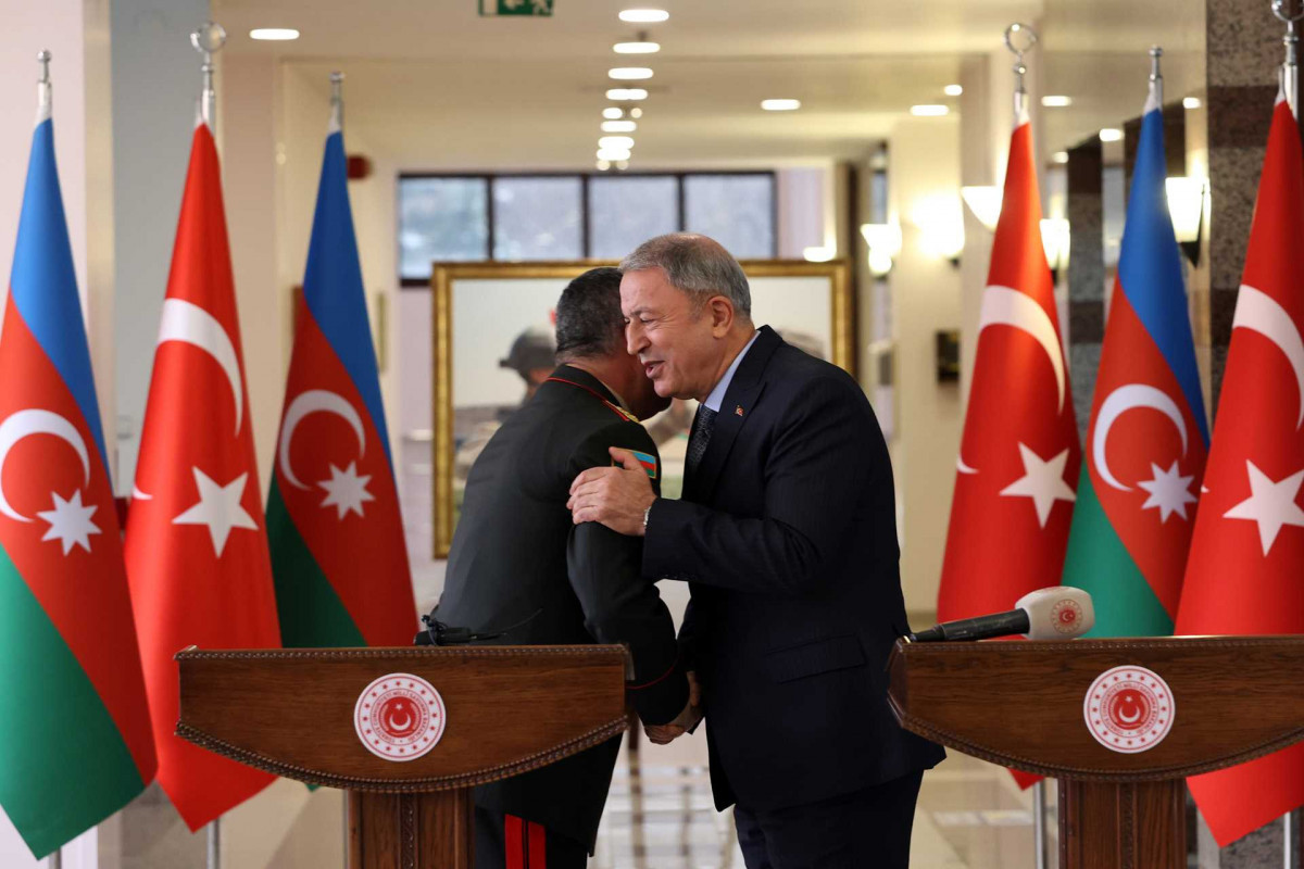 Turkish National Defense Minister Hulusi Akar  and Azerbaijani Defense Minister, Colonel-General Zakir Hasanov