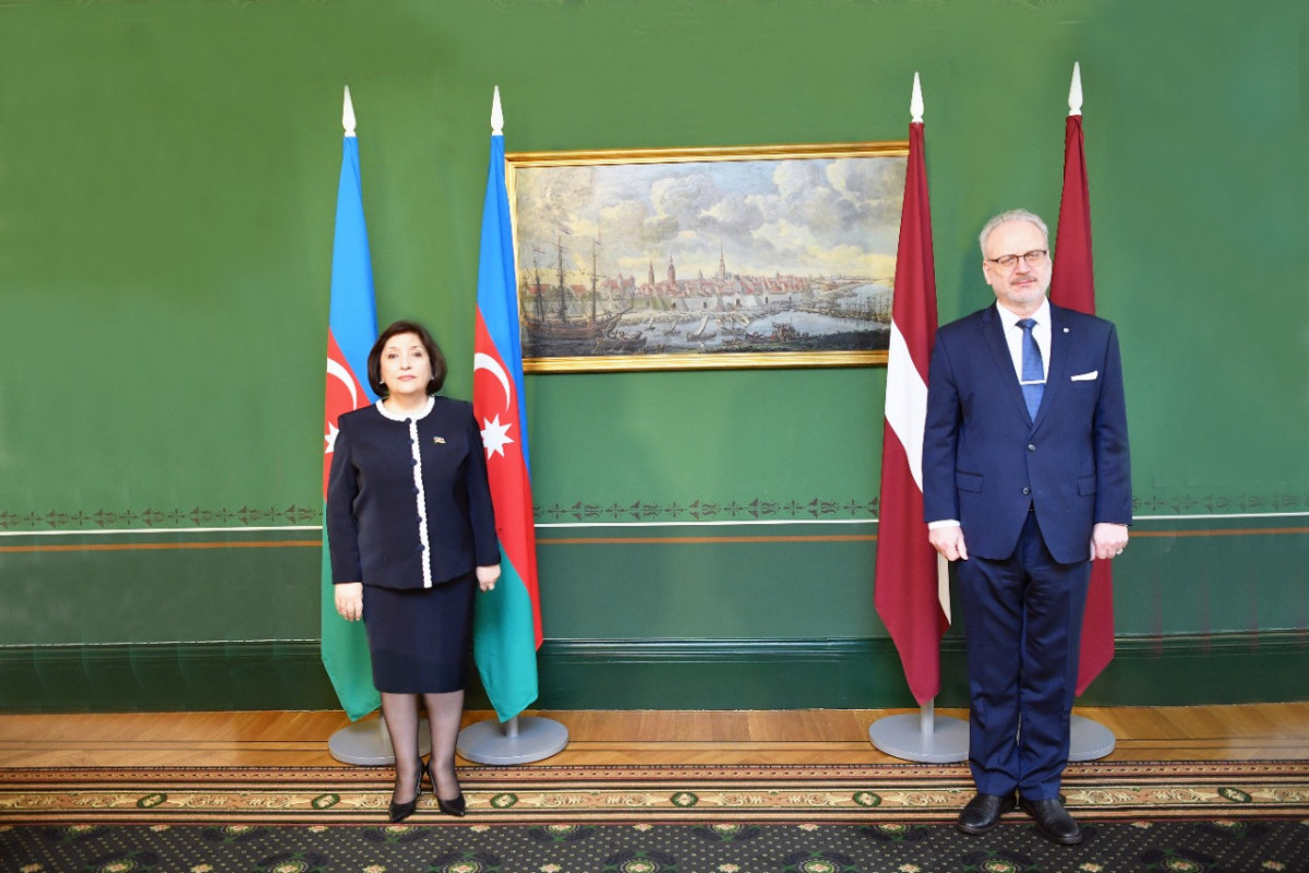 Chair of Milli Majlis of Azerbaijan Sahiba Gafarova and President of Latvia Egils Levits