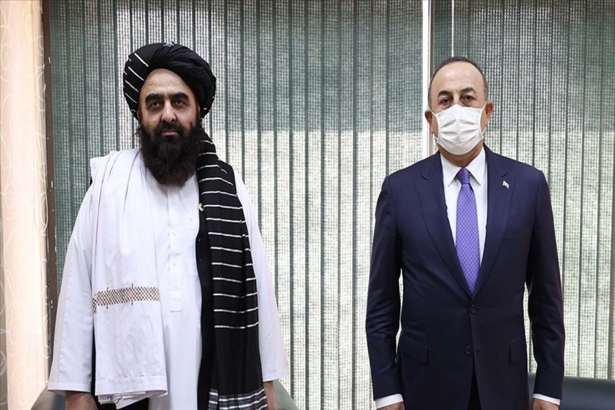 Mevlüt Cavusoglu,  Foreign Minister of Turkey, Amir Khan Muttaqi, acting foreign minister of Afghanistan’s interim Taliban government