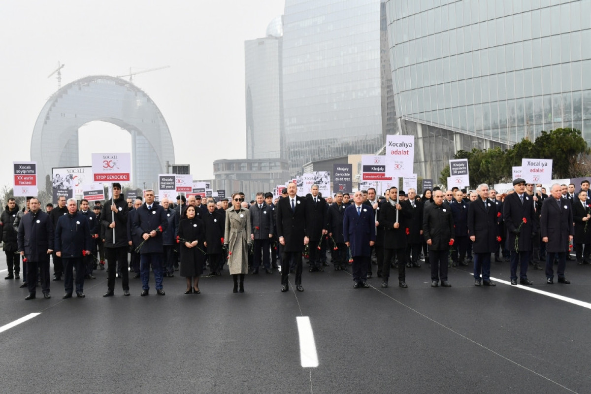 Azerbaijani President and First Lady attend nationwide march to commemorate 30th anniversary of Khojaly genocide