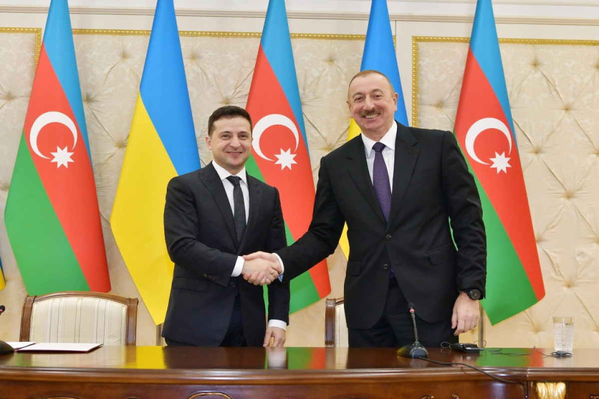 President of Ukraine Volodymyr Zelensky and  President of Azerbaijan Ilham Aliyev