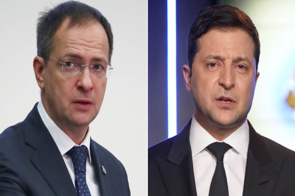 Vladimir Medinsky, the head of the Russian delegation and aide to President Vladimir Putin, and Ukrainian President Volodymyr Zelensky