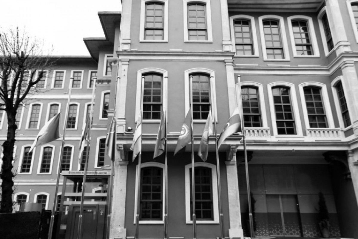 Flags lowered to half staff as sign of mourning at Headquarters of Organization of Turkic States