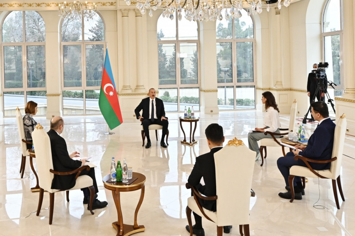 President of Azerbaijan Ilham Aliyev in an interview with local TV channels