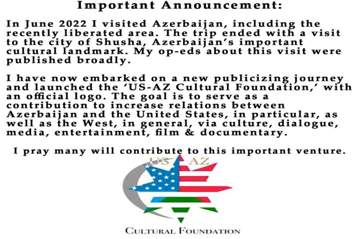 Famous American writer establishes "US-Azerbaijan Cultural Foundation"