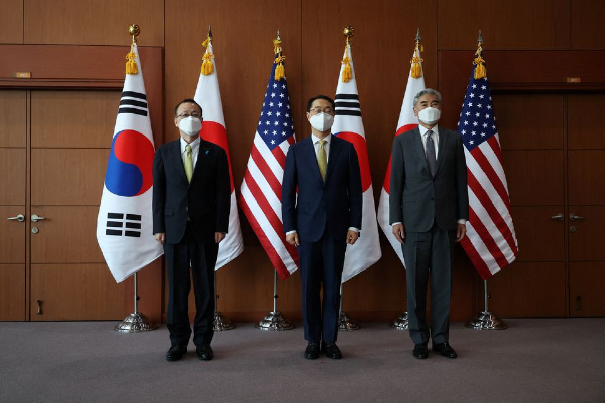 Kim Gunn, South Korea's new special representative for Korean Peninsula peace and security affairs, his U.S. counterpart Sung Kim and Japanese counterpart Takehiro Funakoshi