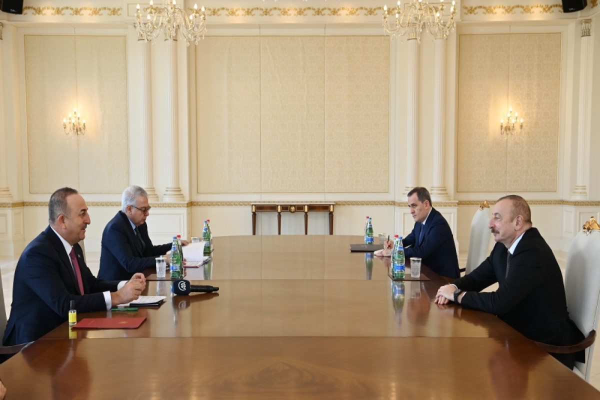 Foreign Minister of Turkey Mevlut Cavusoglu and Azerbaijani President Ilham Aliyev