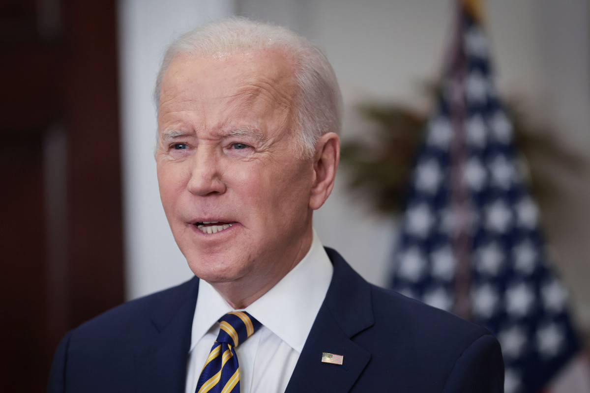 US President Joe Biden speaks in the Roosevelt Room of the White House on Tuesday