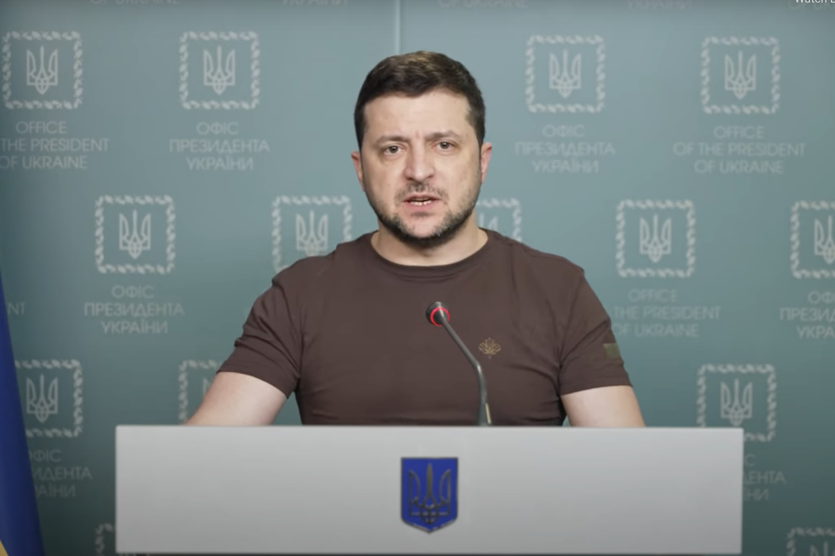 Ukrainian President Volodymyr Zelensky delivers a video message