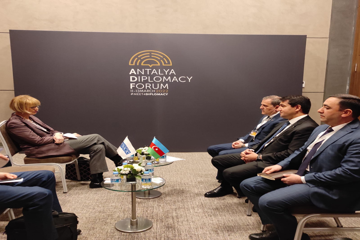 On March 11, 2022, Minister of Foreign Affairs of the Republic of Azerbaijan Jeyhun Bayramov has met with OSCE Secretary-General Helga Schmid on the sidelines of his working visit to the Republic of Turkiye