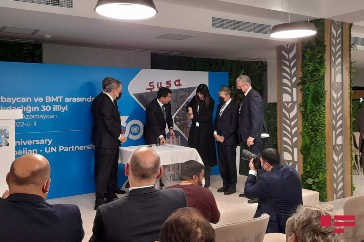 Presentation of postage stamp dedicated to 30th anniversary of relations with UN held in Azerbaijan's Shusha