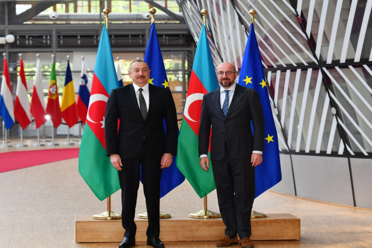 Azerbaijan's President Ilham Aliyev and EU Council President Charles Michel
