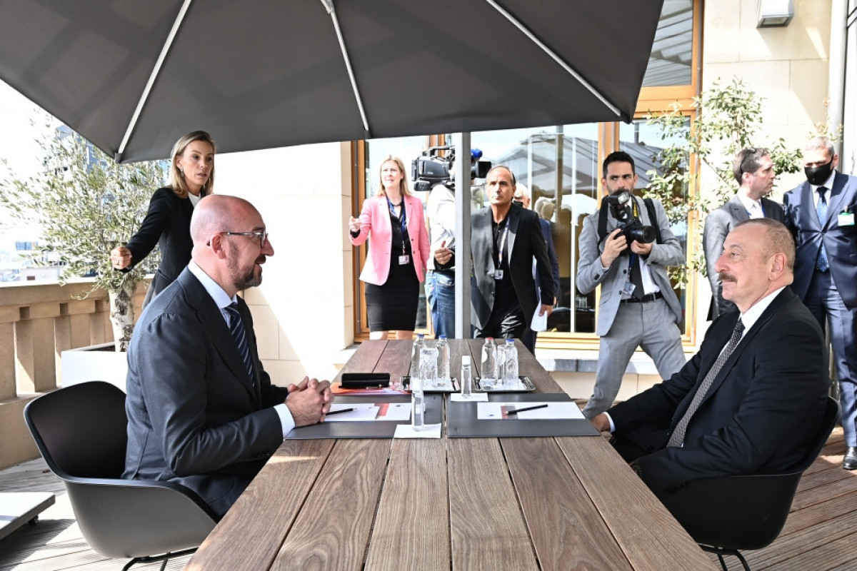 Azerbaijan's President Ilham Aliyev and EU Council President Charles Michel
