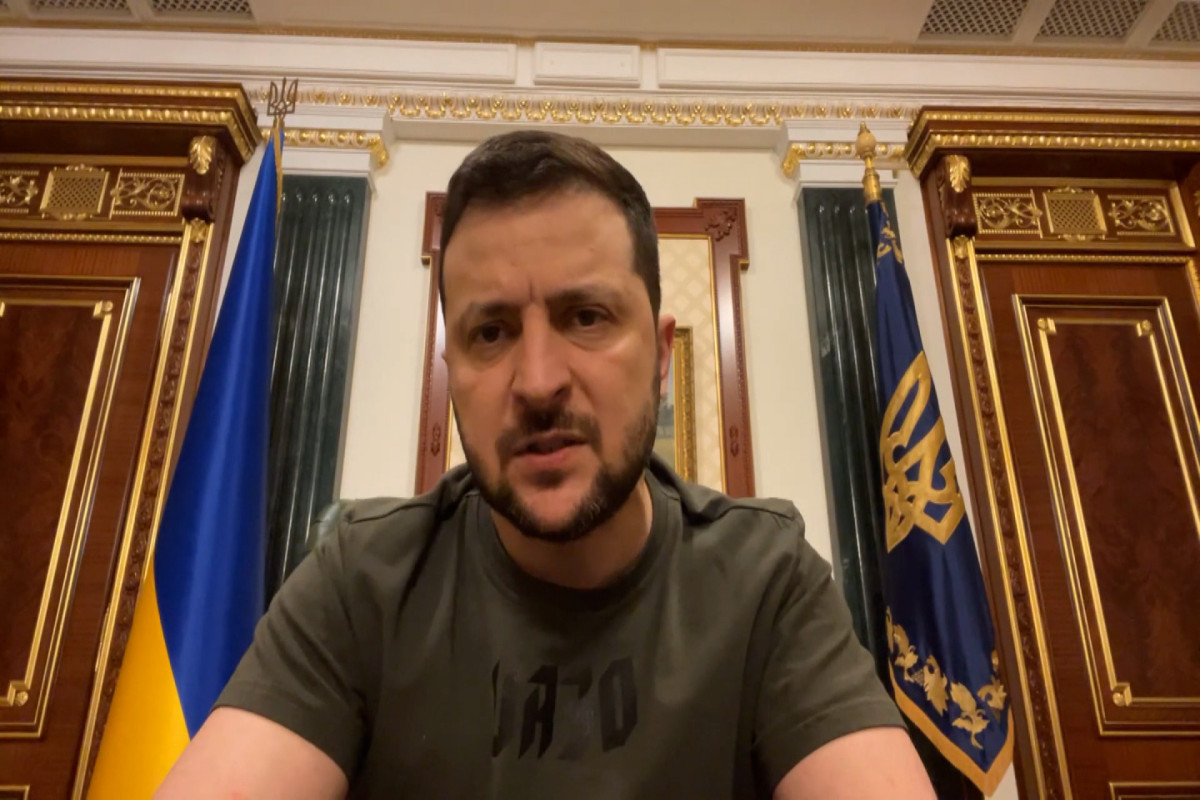 Ukrainian President Volodymyr Zelensky speaks during his nightly address, on Sunday.