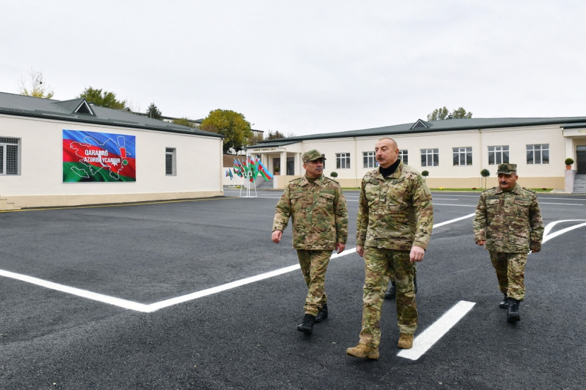 President Ilham Aliyev viewed conditions created at newly commissioned military unit of Defense Ministry in Fuzuli district