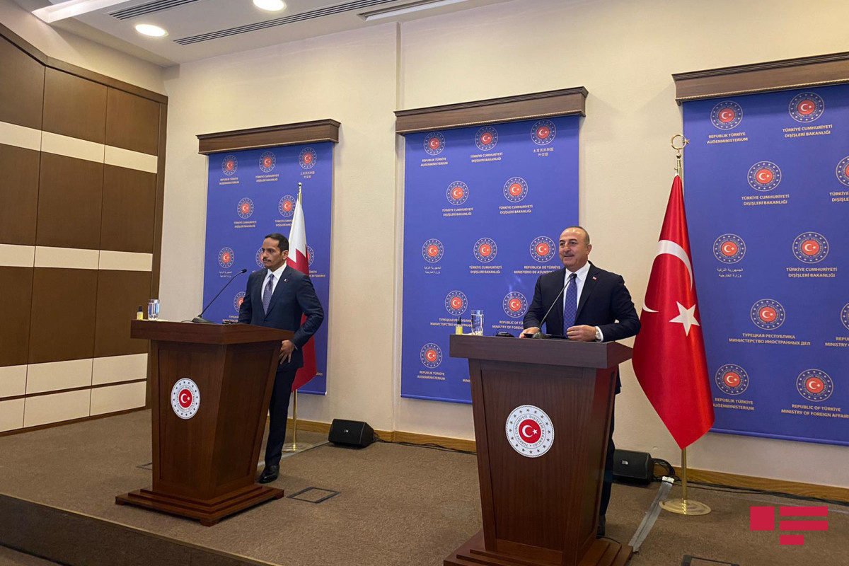 Minister of Foreign Affairs of Türkiye Mevlut Cavusoglu at a joint press conference with his counterpart from Qatar