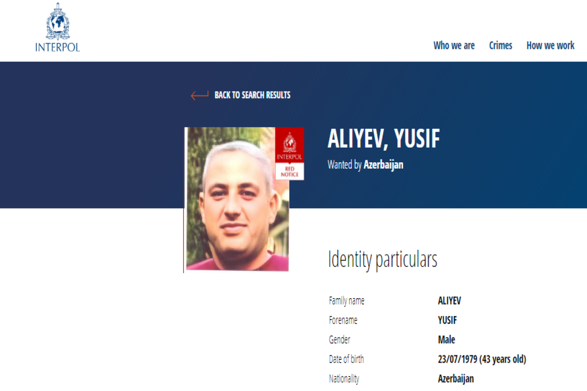 Azerbaijan puts Aliyev Yusif on wanted list through Interpol-PHOTO 