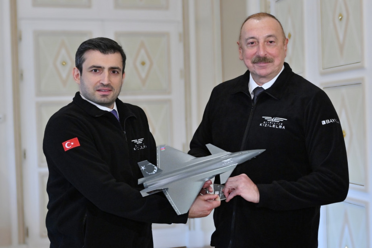 CTO of Baykar Company Selcuk Bayraktar and Ilham Aliyev, President of Azerbaijan