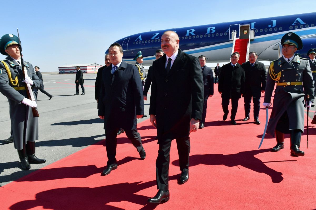 President Ilham Aliyev arrived in Kazakhstan for official visit