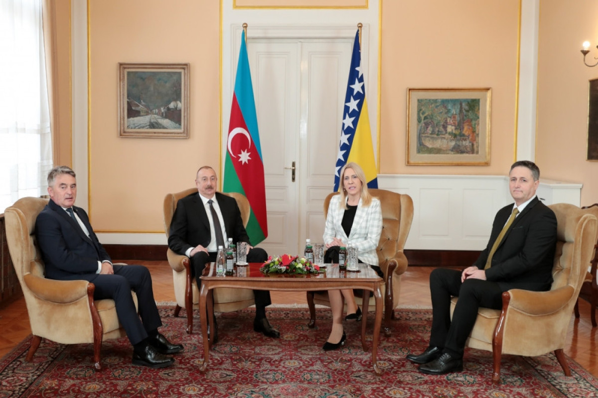 President of Azerbaijan Ilham Aliyev,  Chair of the Presidency of Bosnia and Herzegovina Željka Cvijanović, and members of the Presidency Željko Komšić and Denis Bećirović