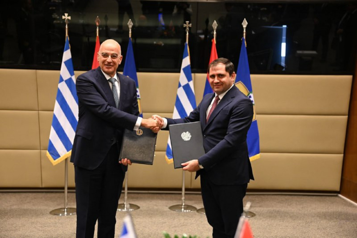 Nikos Dendias, Minister of National Defence of Greece and Suren Papikyan, Minister of Defense of Armenia