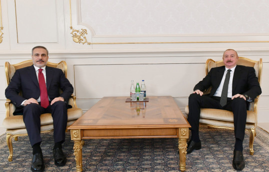 Minister of Foreign Affairs of the Republic of Türkiye Hakan Fidan and President of the Republic of Azerbaijan Ilham Aliyev