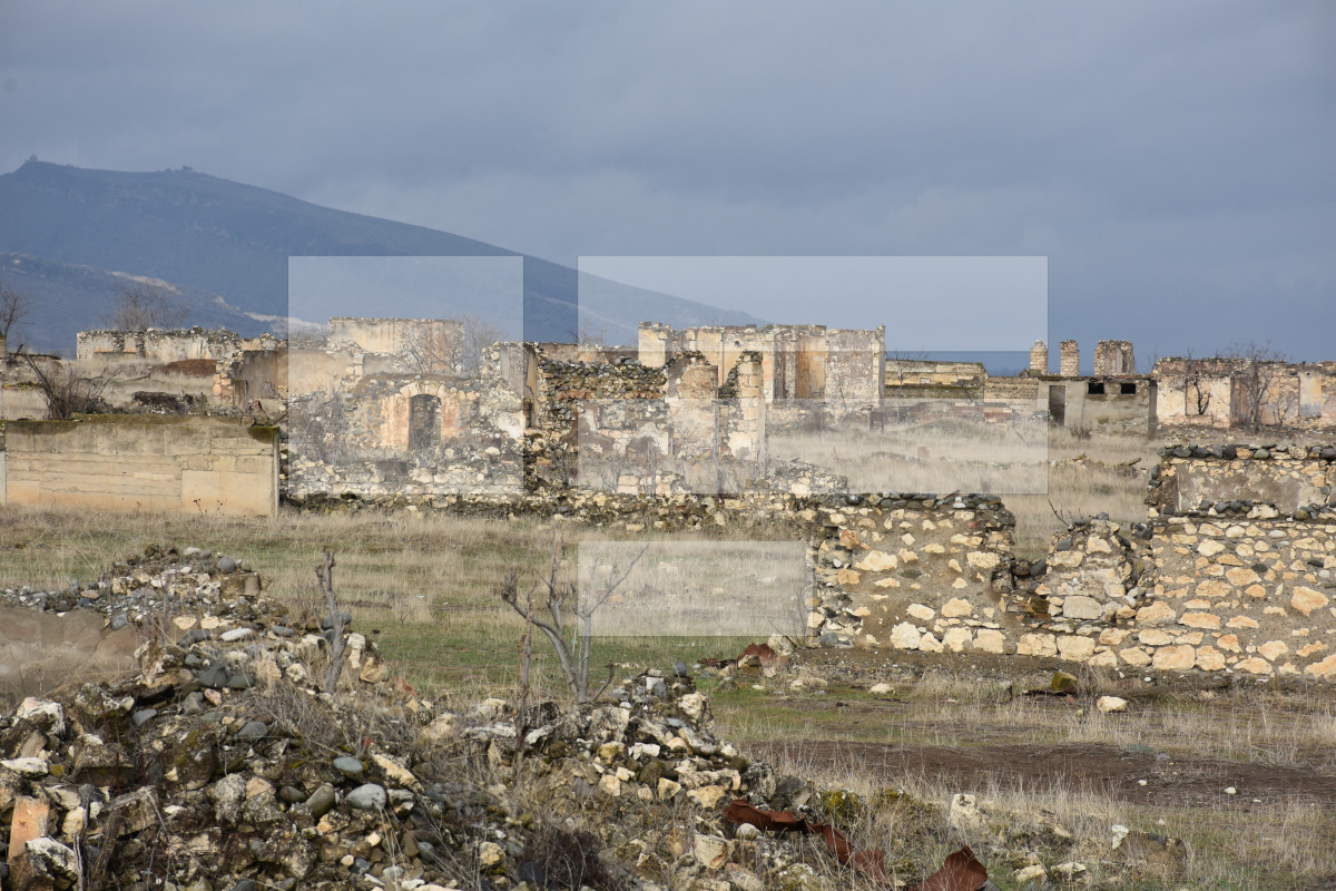 Stones of destroyed buildings in Azerbaijan