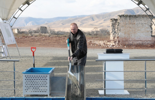 President Ilham Aliyev laid foundation stone for village of Giyasli in Aghdam district